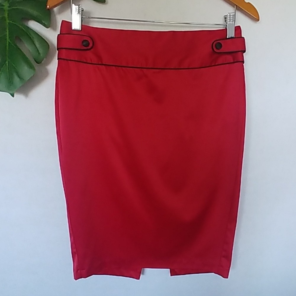 CR Signature Red Satin Pencil Skirt